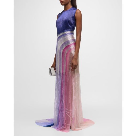 Georges Hobeika Rainbow Beaded Sleeveless Train Gown US8 $9256 - Picture 2 of 9
